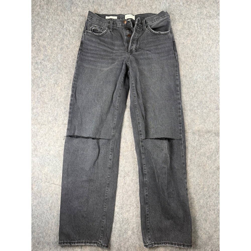 Universal Thread Womens Mid-Rise 90s Baggy Jeans Washed Black Distressed Size 4R